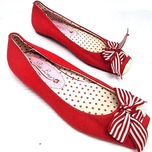 Vintage Poetic License Red Csnvas Ballet Flats Polka Dot Lining Size 5